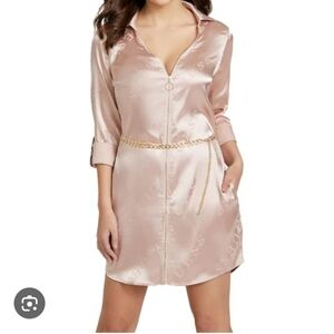 GUESS Satin Shirt Dress with Chain Belt